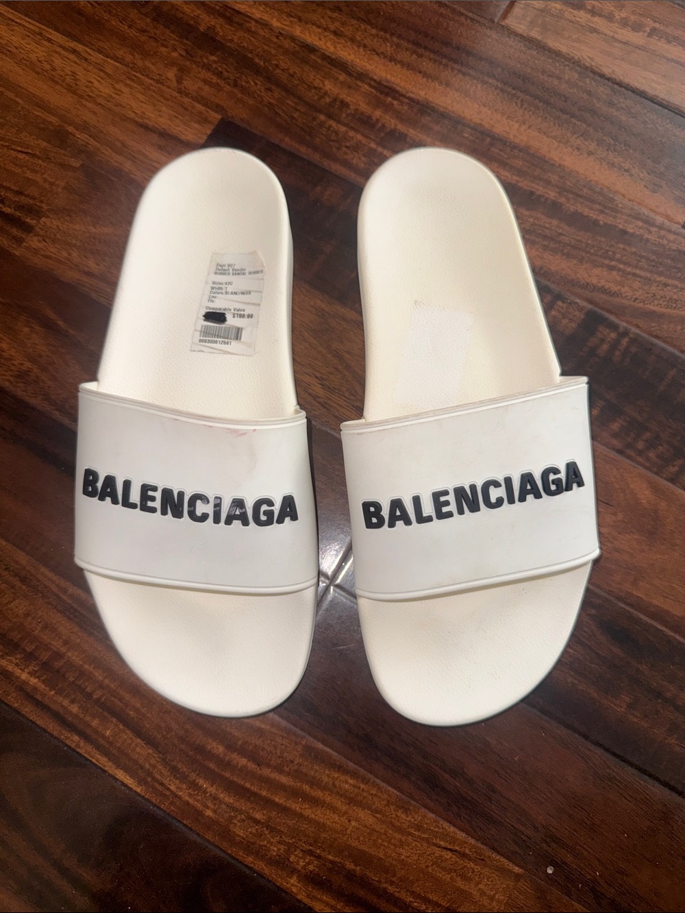 Balenciaga White womens Slides with Black Logo size 12
